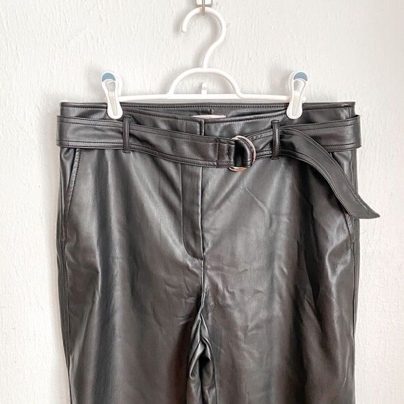 ANN TAYLOR LOFT BELTED SLIM TAPER PANTS BLACK Faux Leather Women’s 12 Belted - Picture 3 of 9